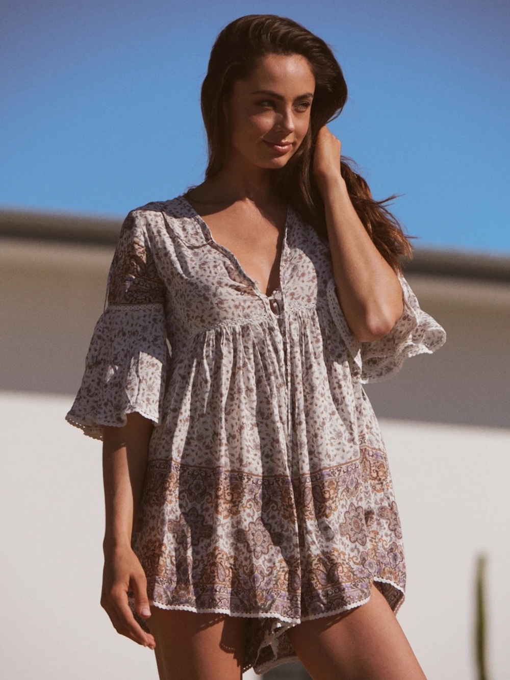 JAASE | Paisley Floral Button-Front Boho Playsuit Romper